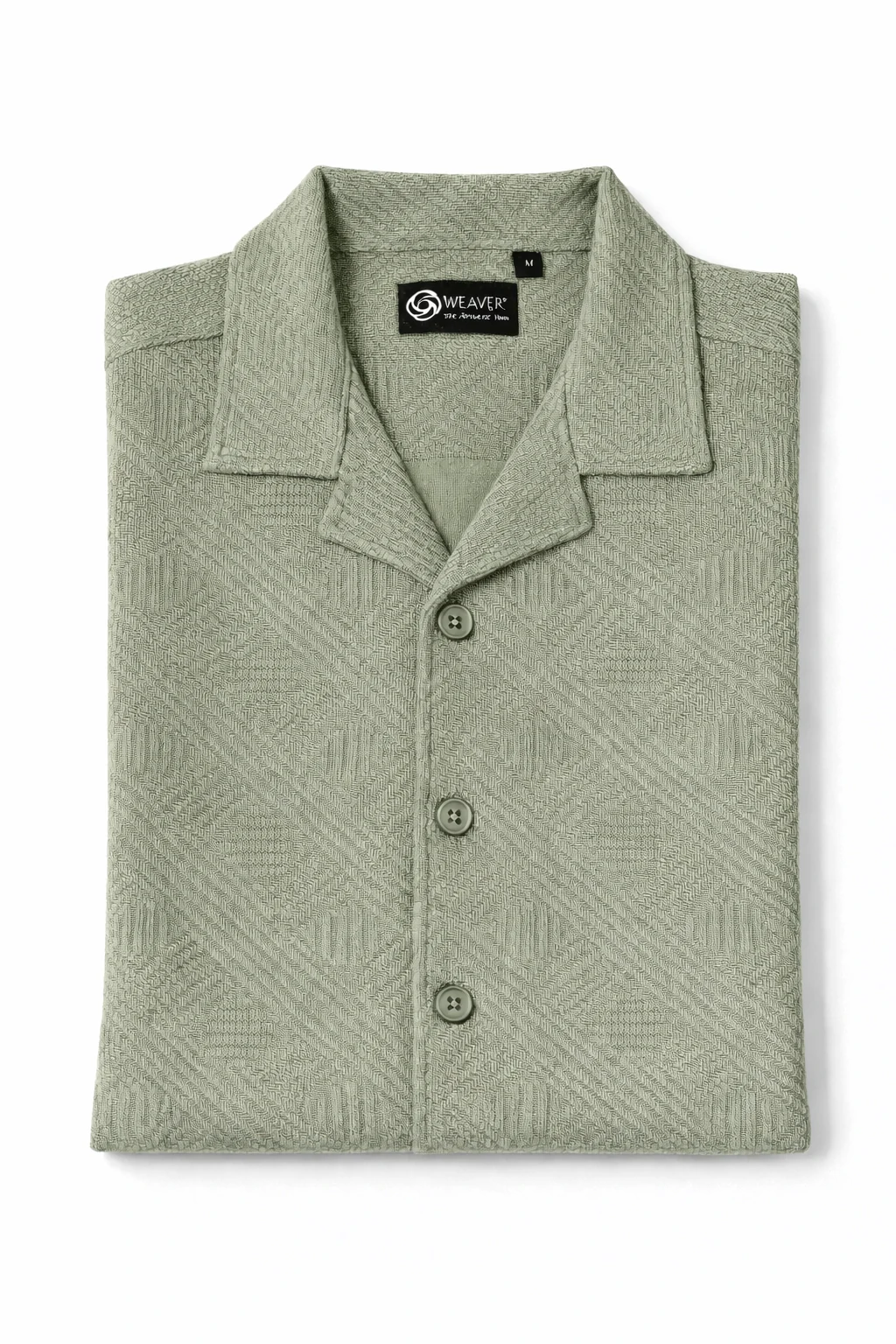 Textured Premium Open Collar Knit Half Shirt - Sage Green - Image 3